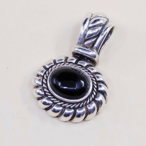 Vtg Sterling Silver Handmade Pendant solid 925 silver w/ Obsidian, stamped 925