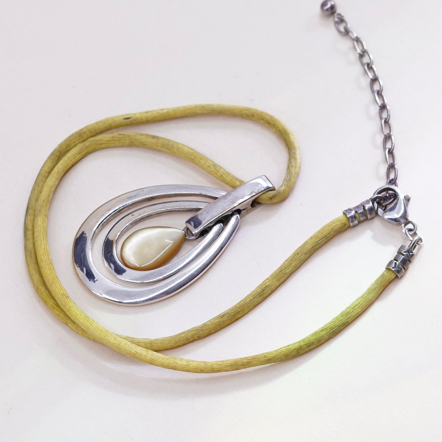 16+2”, Joseph Esposito Sterling 925 silver necklace, silk chain w/ teardrop MOP