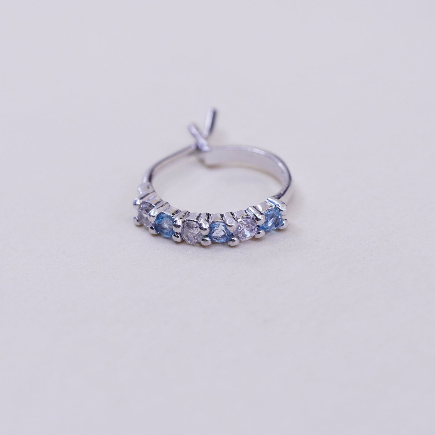 0.5”, fashion sterling silver earrings, 925 hoops, Huggie with clear blue Cz