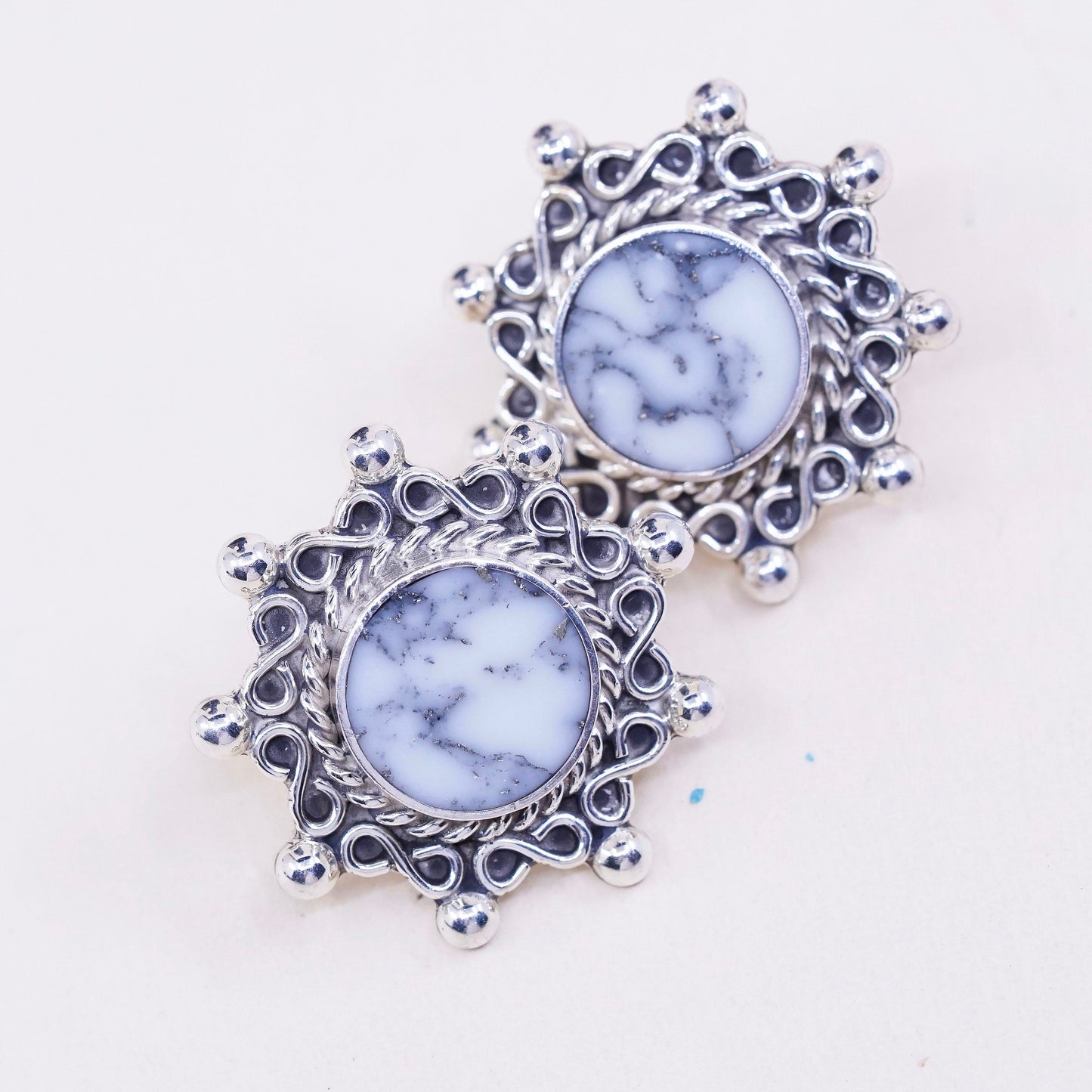 Mexico Sterling silver handmade earrings southwestern 925 studs w/ marble resin