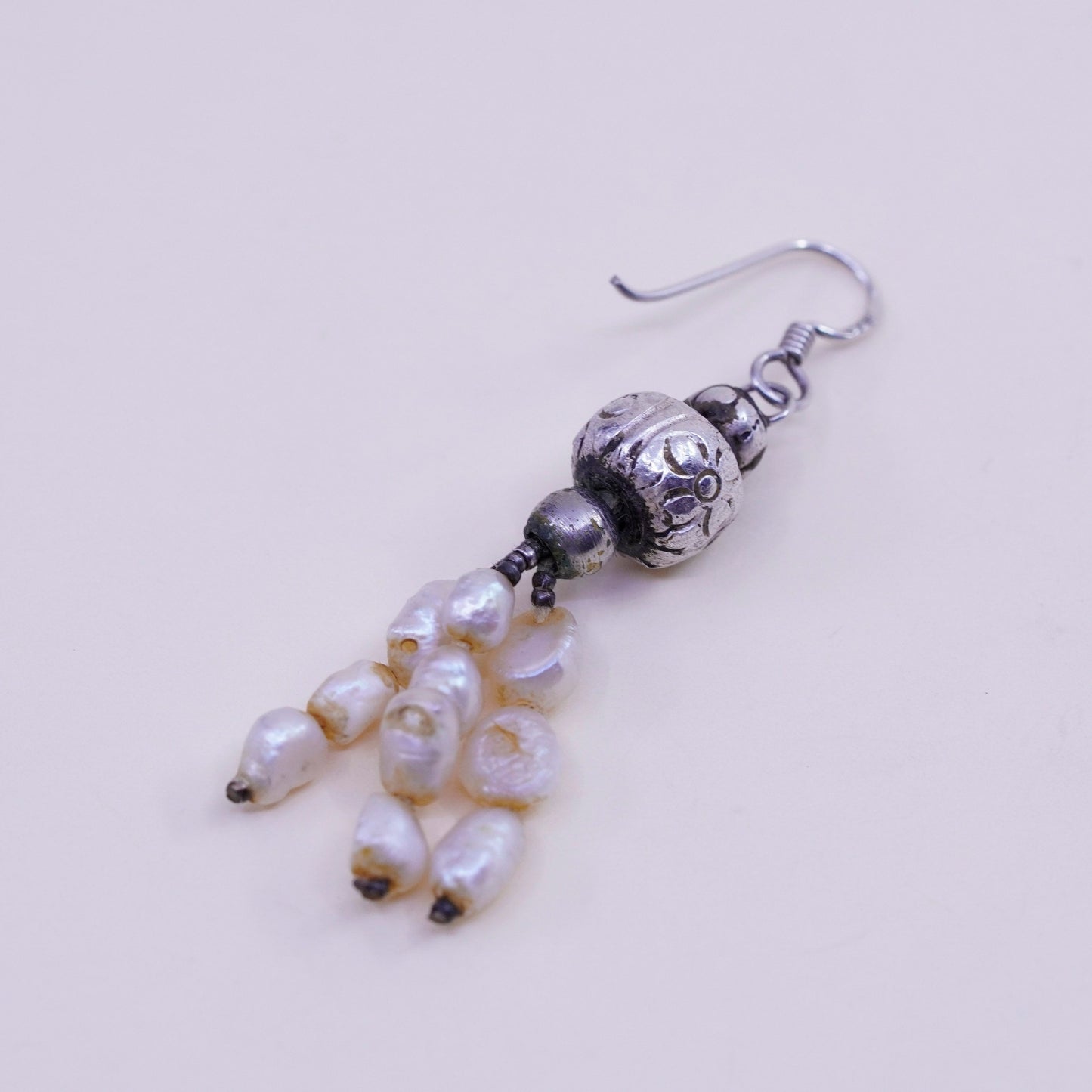 Vintage Sterling 925 silver handmade earrings with pearl