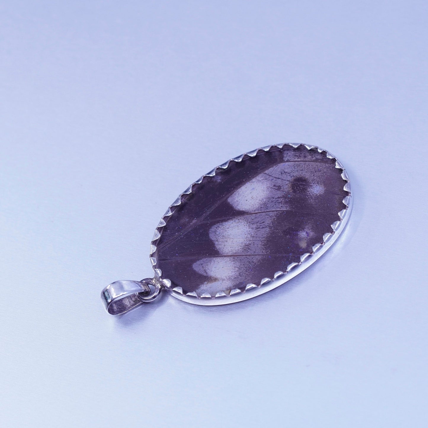 antique sterling 925 silver resin pendant with blue butterfly wing