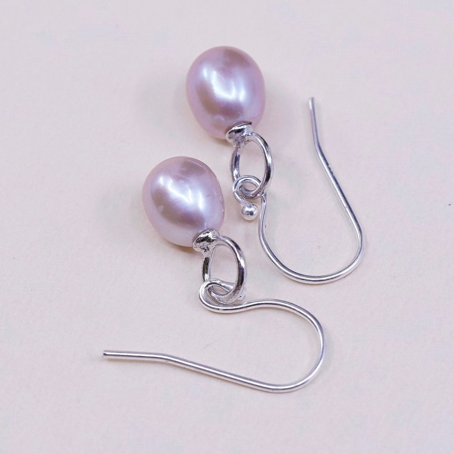 Sterling silver handmade earrings, 925 w/ oval freshwater pearl, silver tested