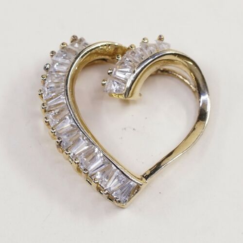 Vintage Vermeil Gold Over Sterling silver pendant, 925 Heart W/ Clear Cz