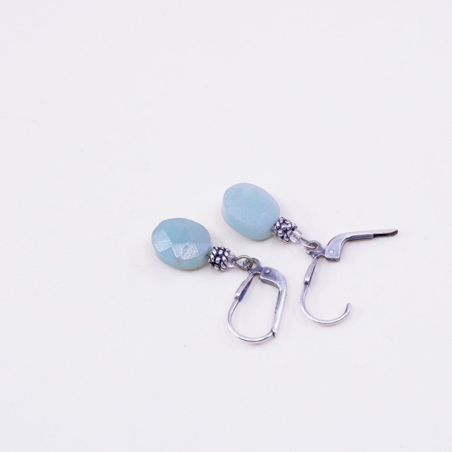 Vintage sterling silver handmade earrings, 925 hooks with jade