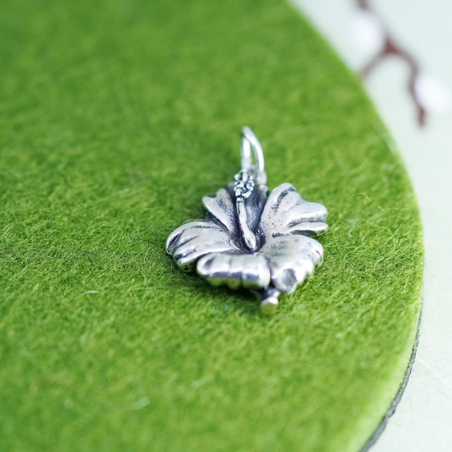 Vintage sterling silver handmade pendant, 925 Hawaiian hibiscus flower charm