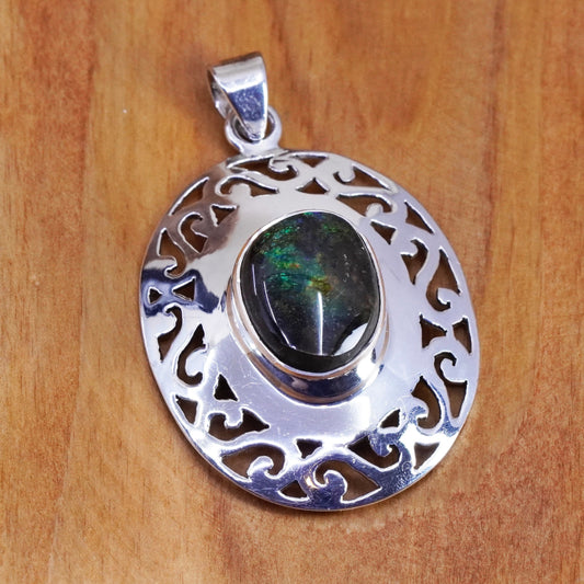 Vintage southwestern ASC Sterling 925 silver handmade pendant oval labradorite