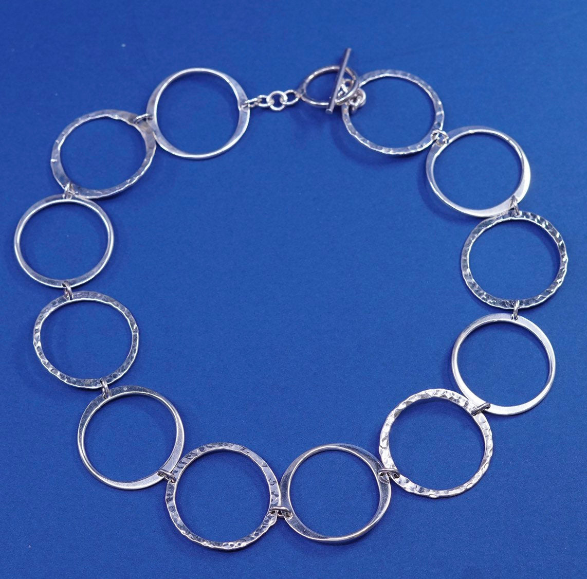 16”,vtg sterling silver handmade necklace, 925 Hammered textured circle chain