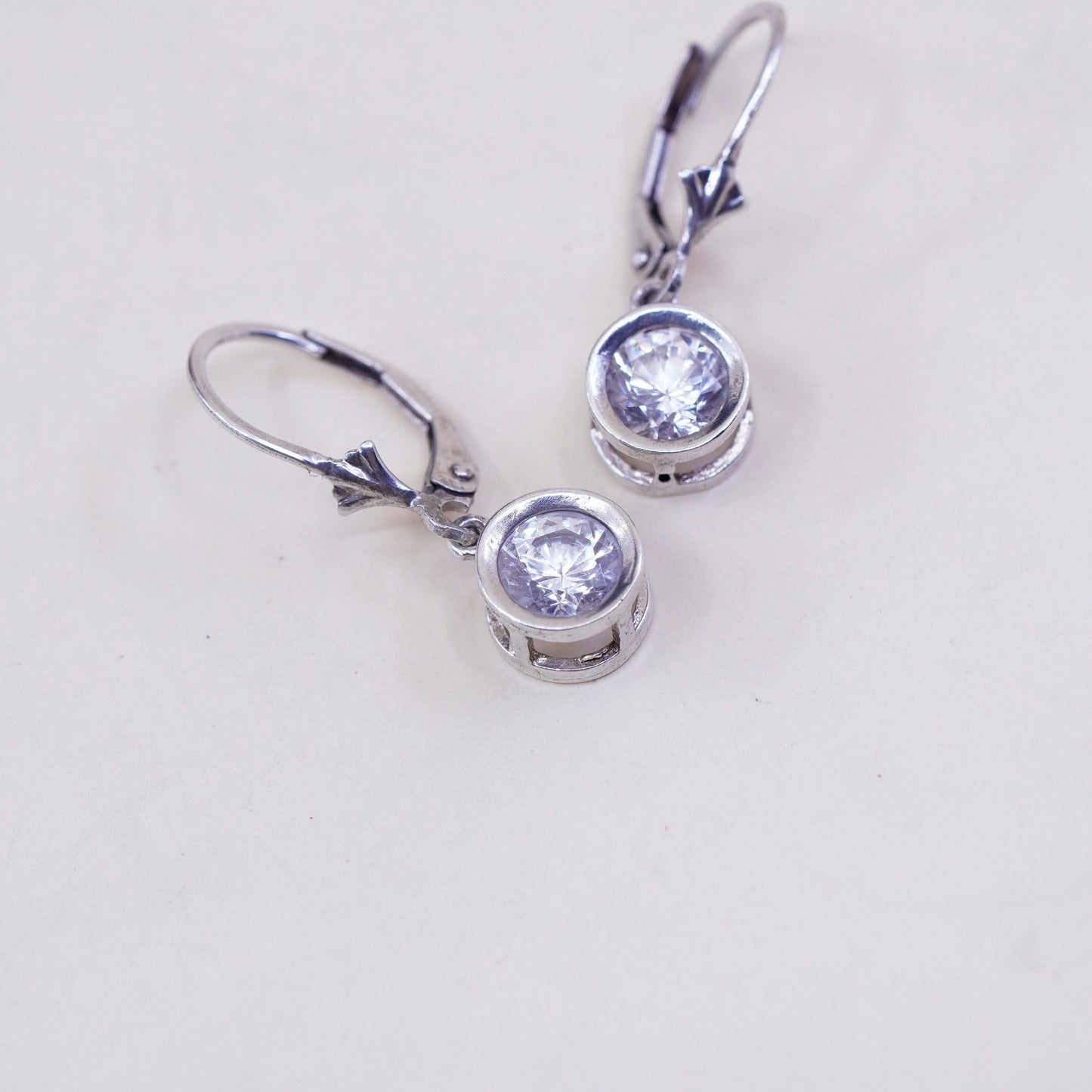 Vintage sterling silver handmade earrings, 925 silver with round CZ