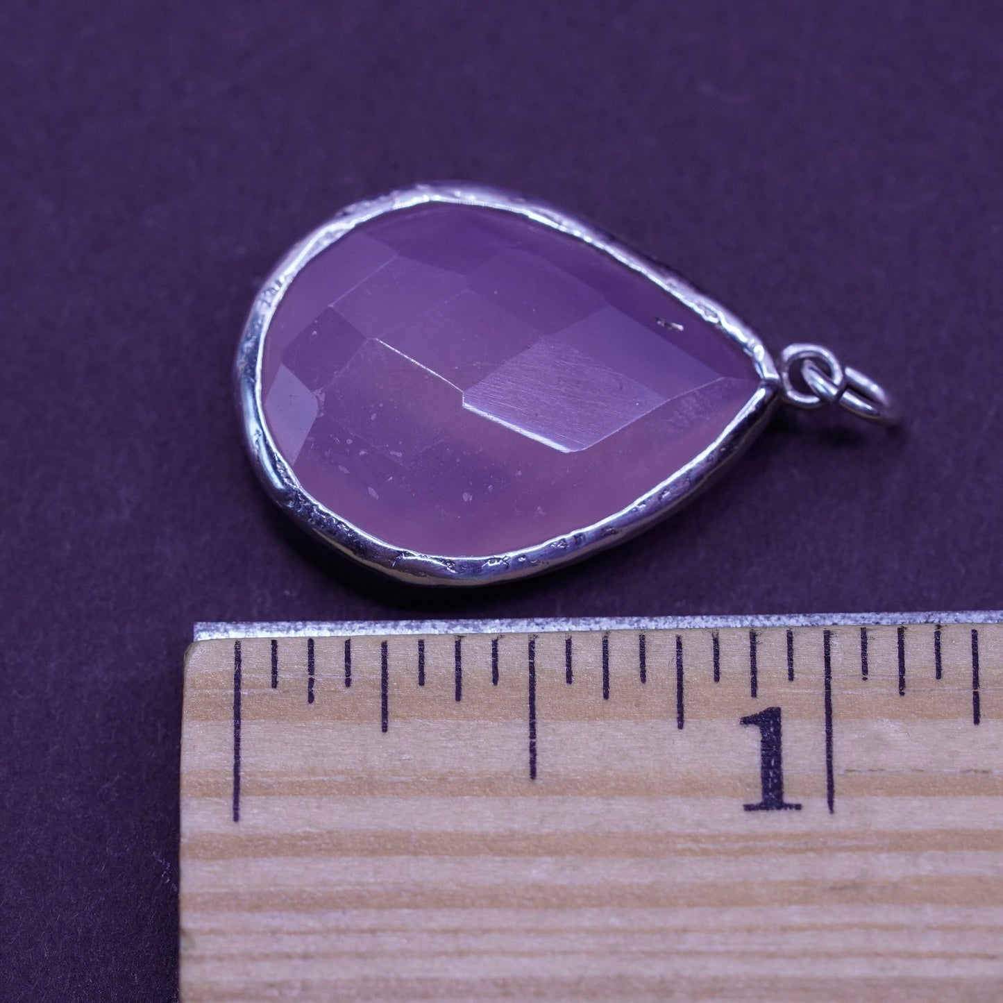 Vintage Sterling silver handmade pendant, 925 teardrop with pink quartz