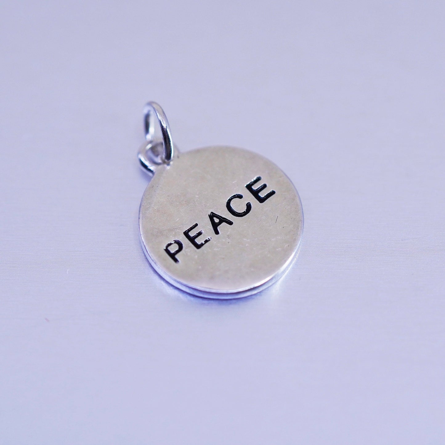 antique sterling 925 silver tag charm pendant engraved Chinese letter “peace”