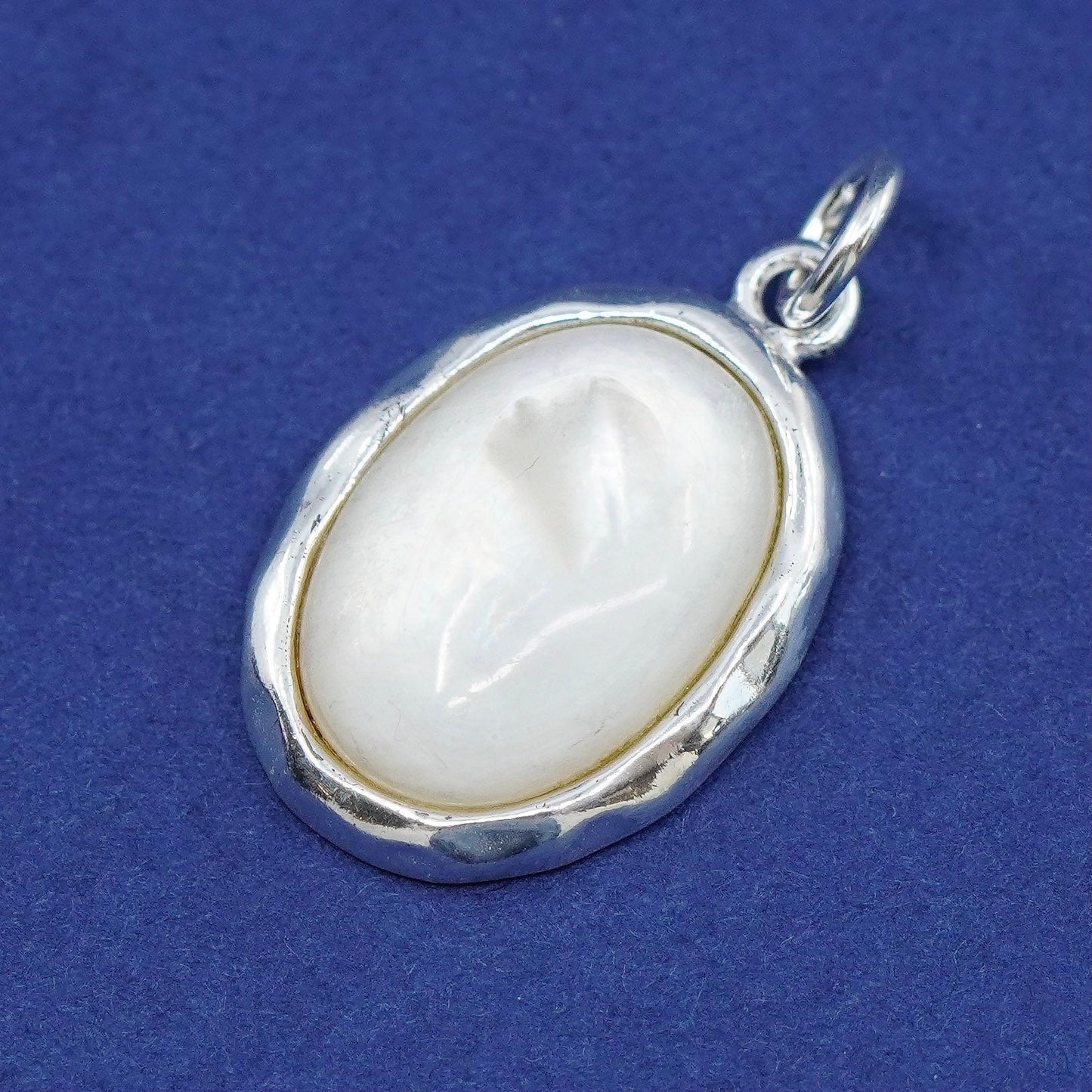 Vintage Sterling 925 silver handmade charm pendant with moonstone