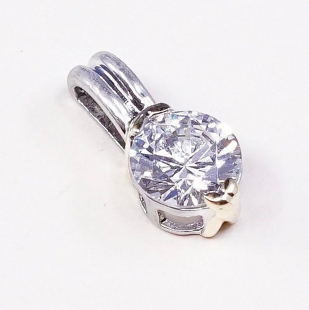 vtg Two Tone sterling silver cz crystal pendant, 925 silver pendant