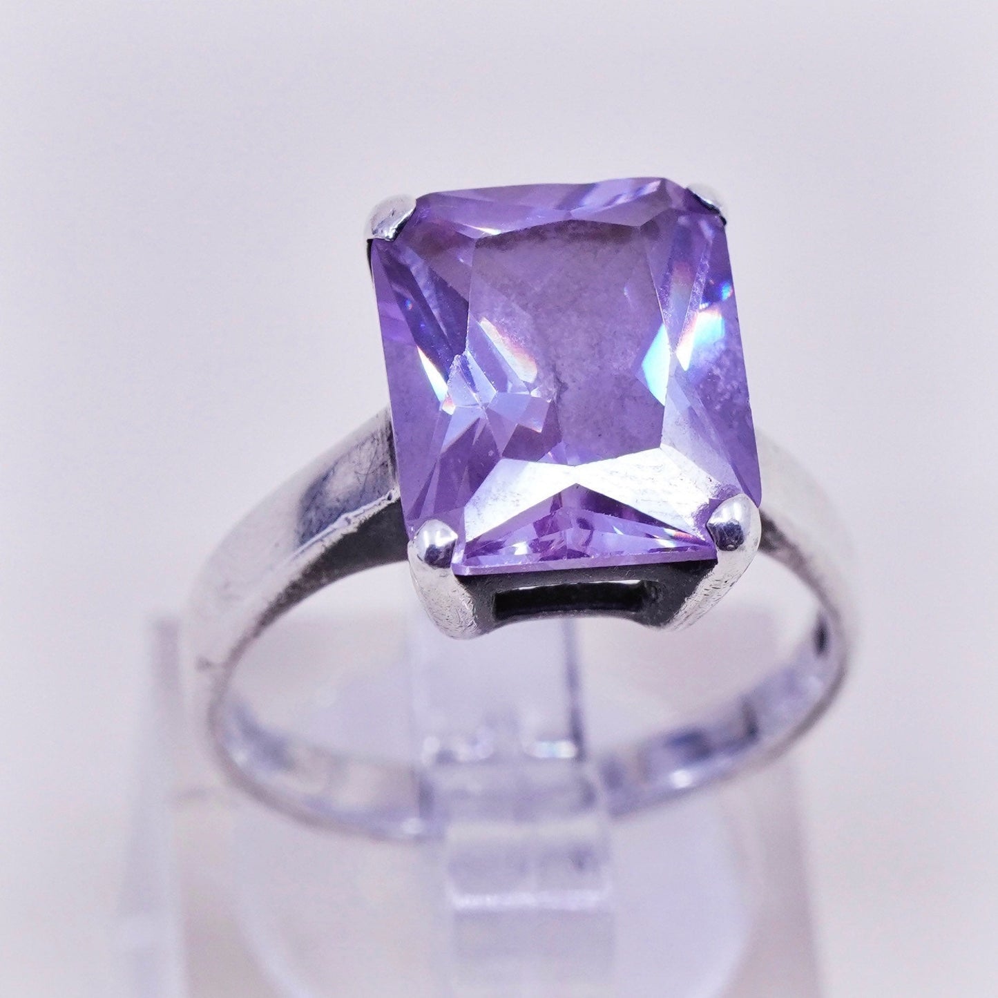 Size 7, Vintage sterling 925 silver handmade statement ring with amethyst