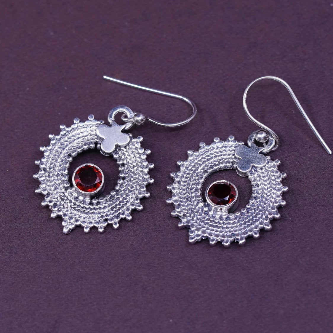 vtg Sterling silver handmade earrings, 925 w/ ruby N Bali Beads
