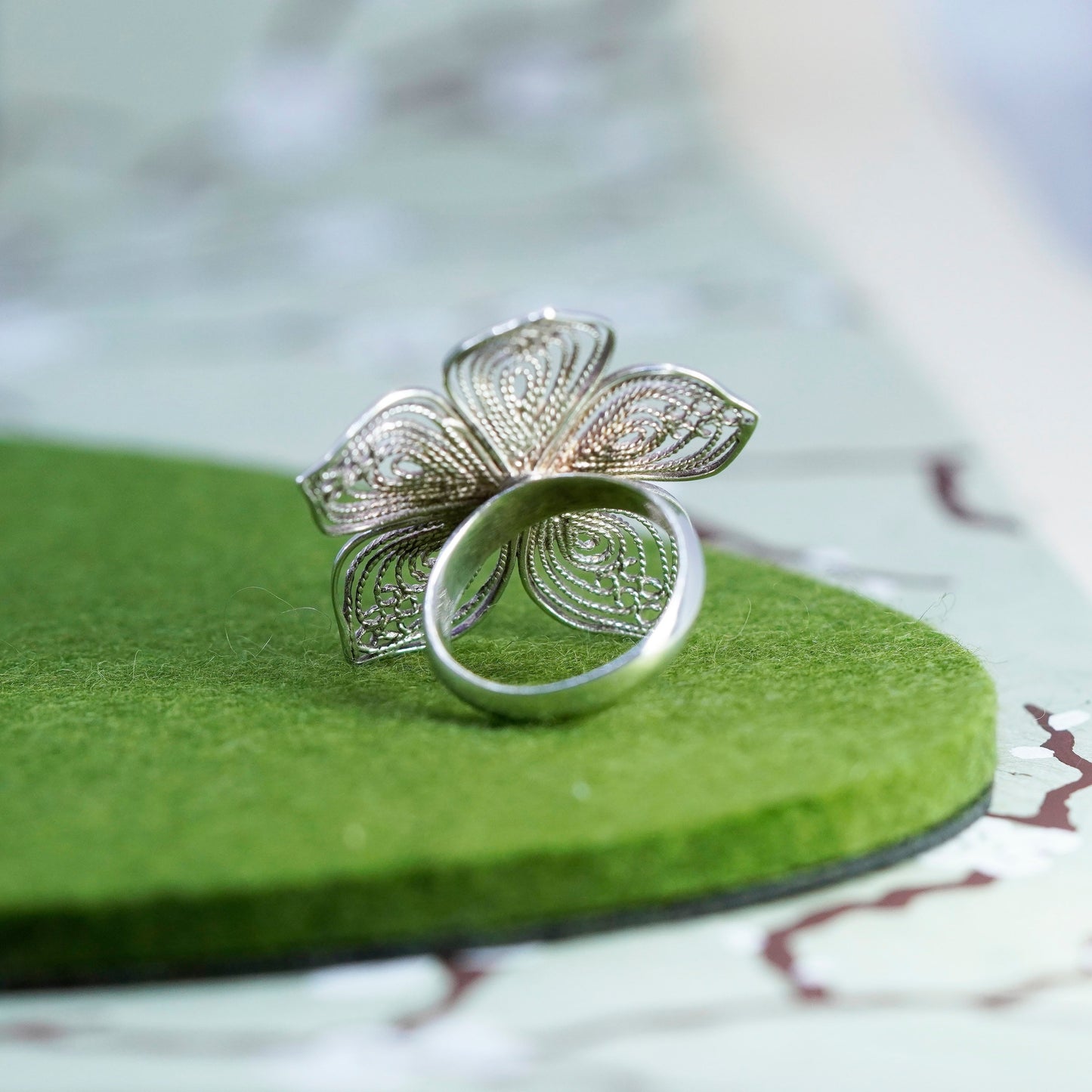 Size 8.5, vintage Sterling silver handmade ring, 925 filigree flower band