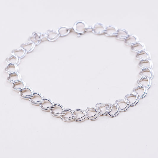 7”, 6mm, Vintage sterling silver double curb bracelet, 925 chain, stamped 925