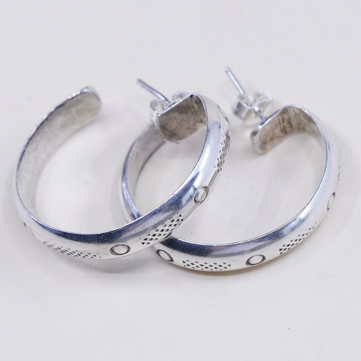 1.25”, Native American sterling silver hoops, southwestern 925 huggie earrings