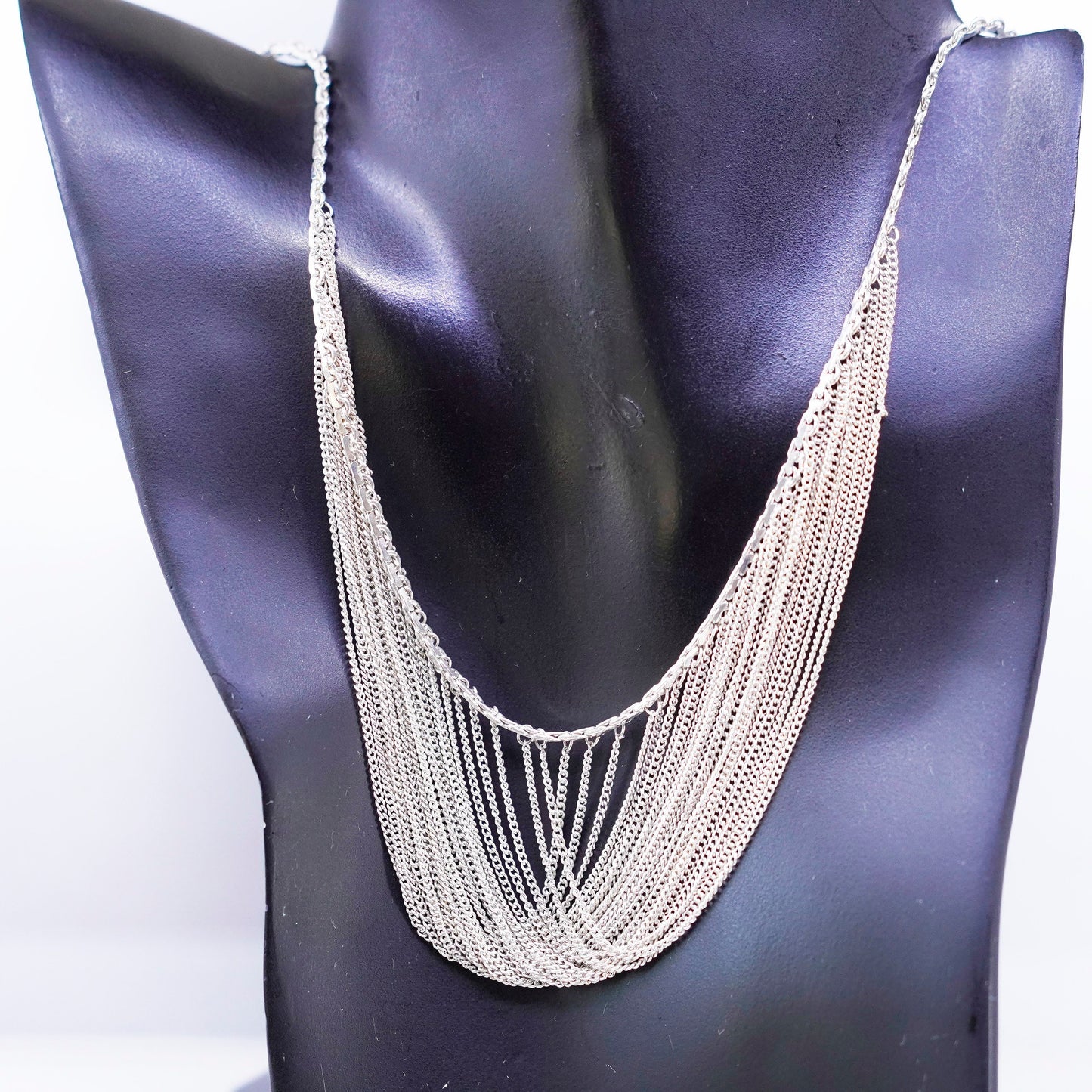 18”, Sterling 925 silver handmade flatten circle necklace with graduated fringe