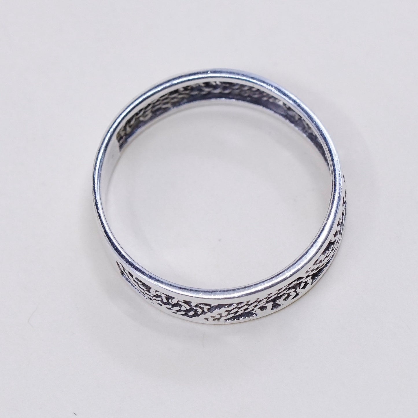Size 6.75, vintage sterling silver handmade ring, 925 silver band with filigree