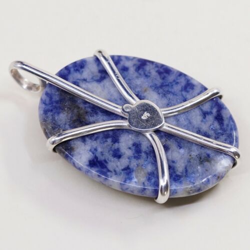 Vtg Sterling 925 Silver Handmade Filigree Pendant W/ Oval Sodalite, Stamped 925