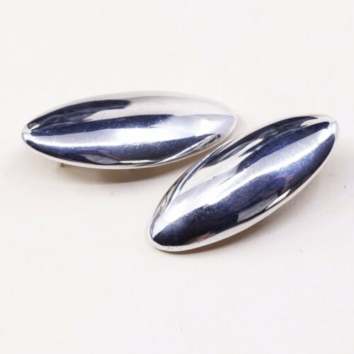 Vtg Sterling silver handmade Earrings, 925 Oval Modern Studs, Stamped 925