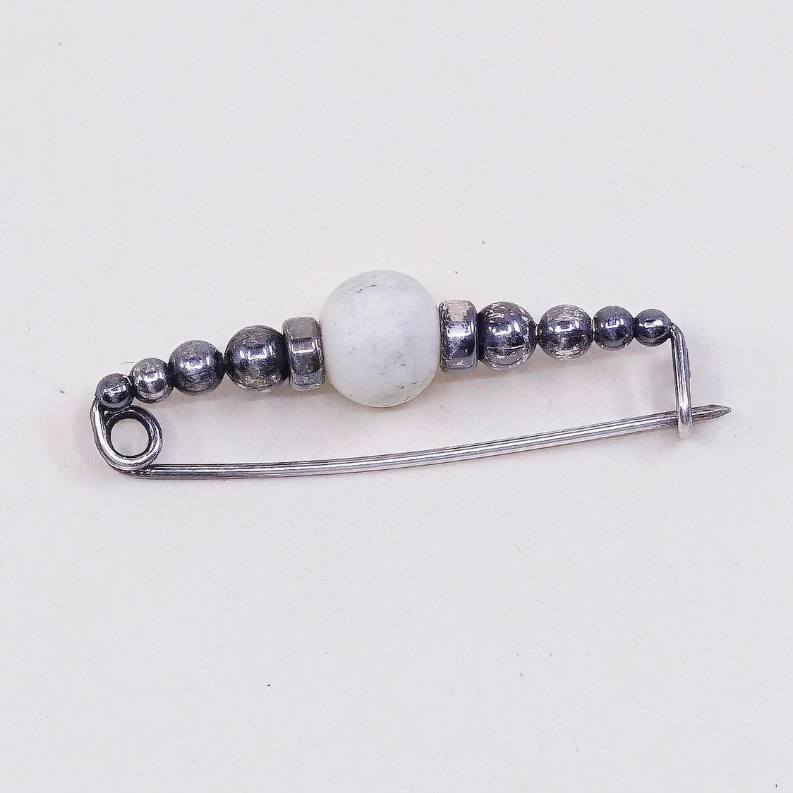 vtg sterling silver handmade brooch, modern 925 pin with beads