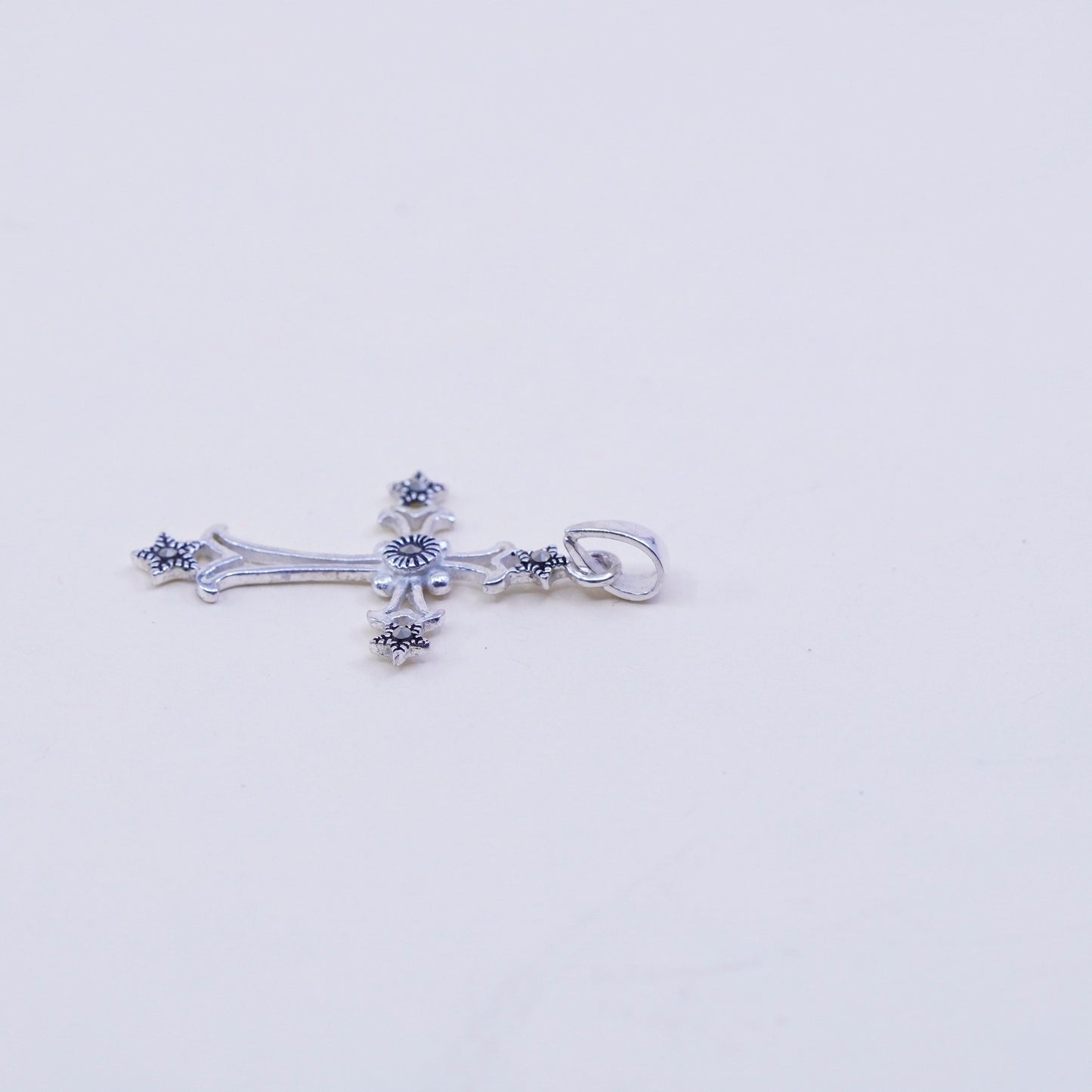 Vintage handmade sterling 925 silver cross pendant with marcasite