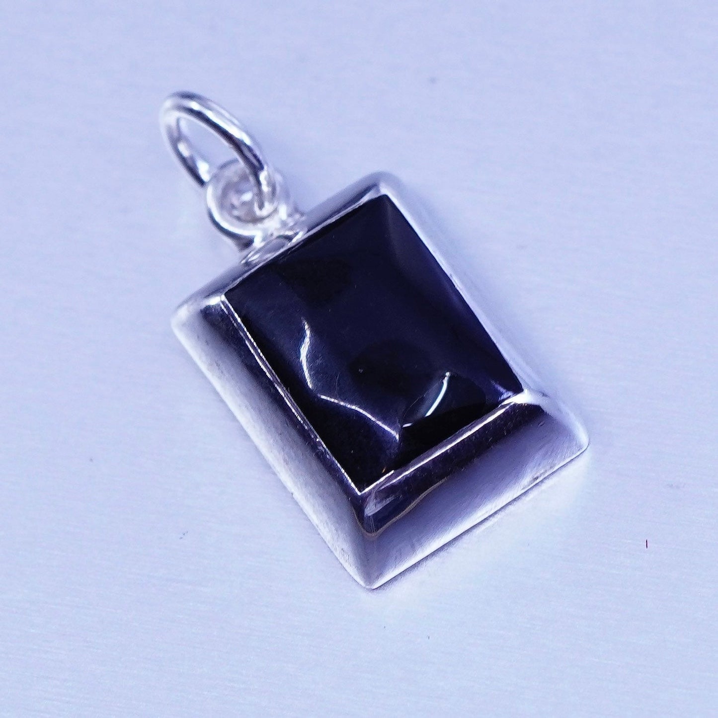 antique sterling 925 silver handmade rectangular pendant with onyx inlay