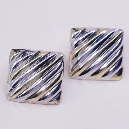 vtg Sterling silver handmade earrings, Mexico 925 Ribbed studs, stamped 925