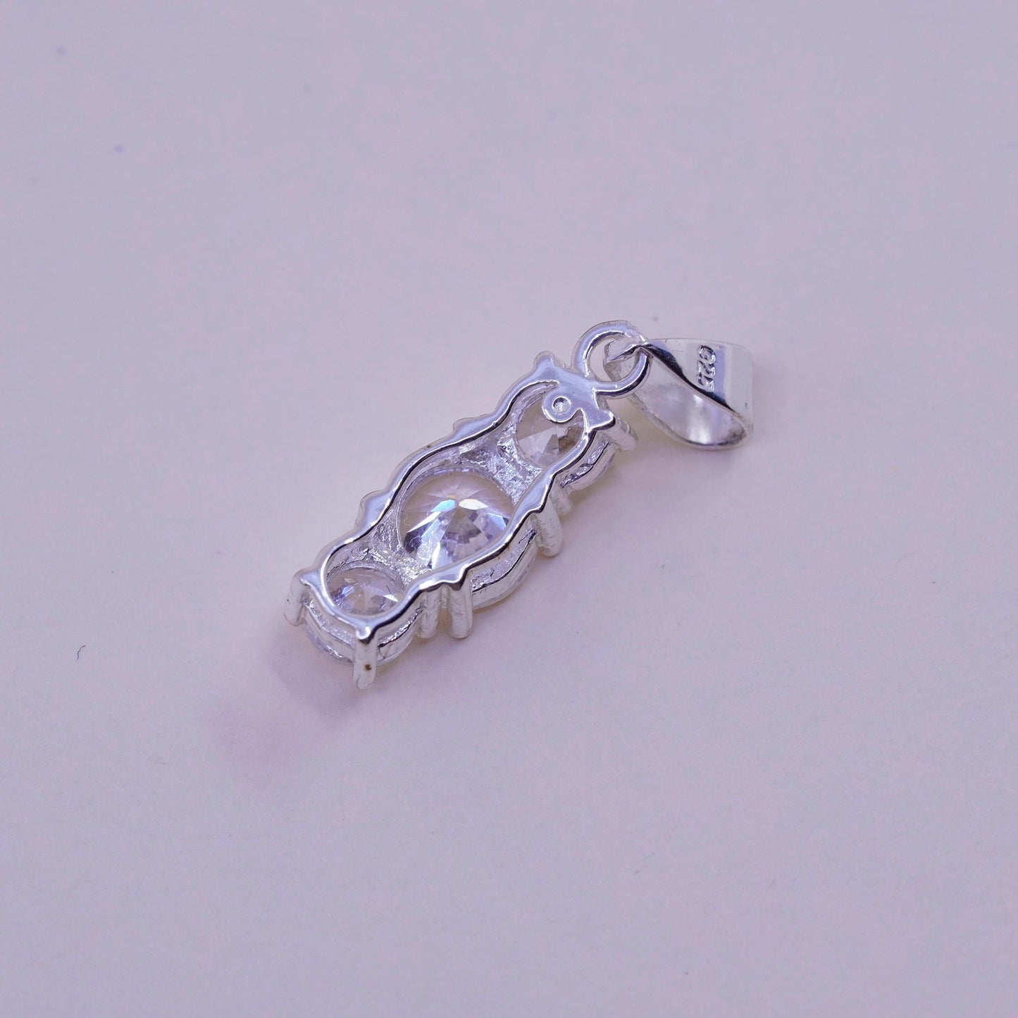 Vintage sterling silver cz crystal pendant, 925 handmade pendant