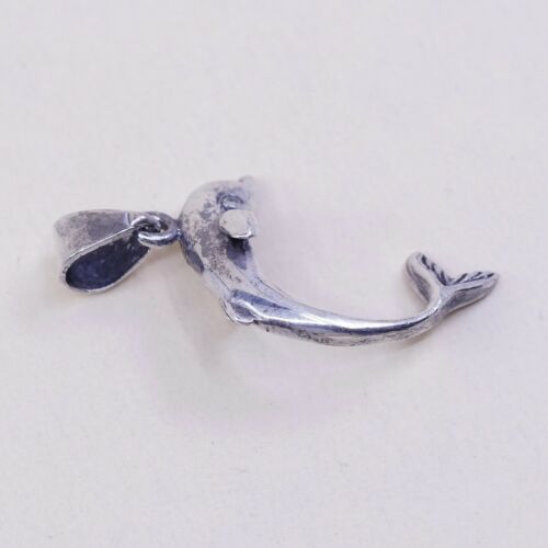 Vintage Sterling Silver Dolphin Pendant, Solid 925 Silver Charm, Stamped 925