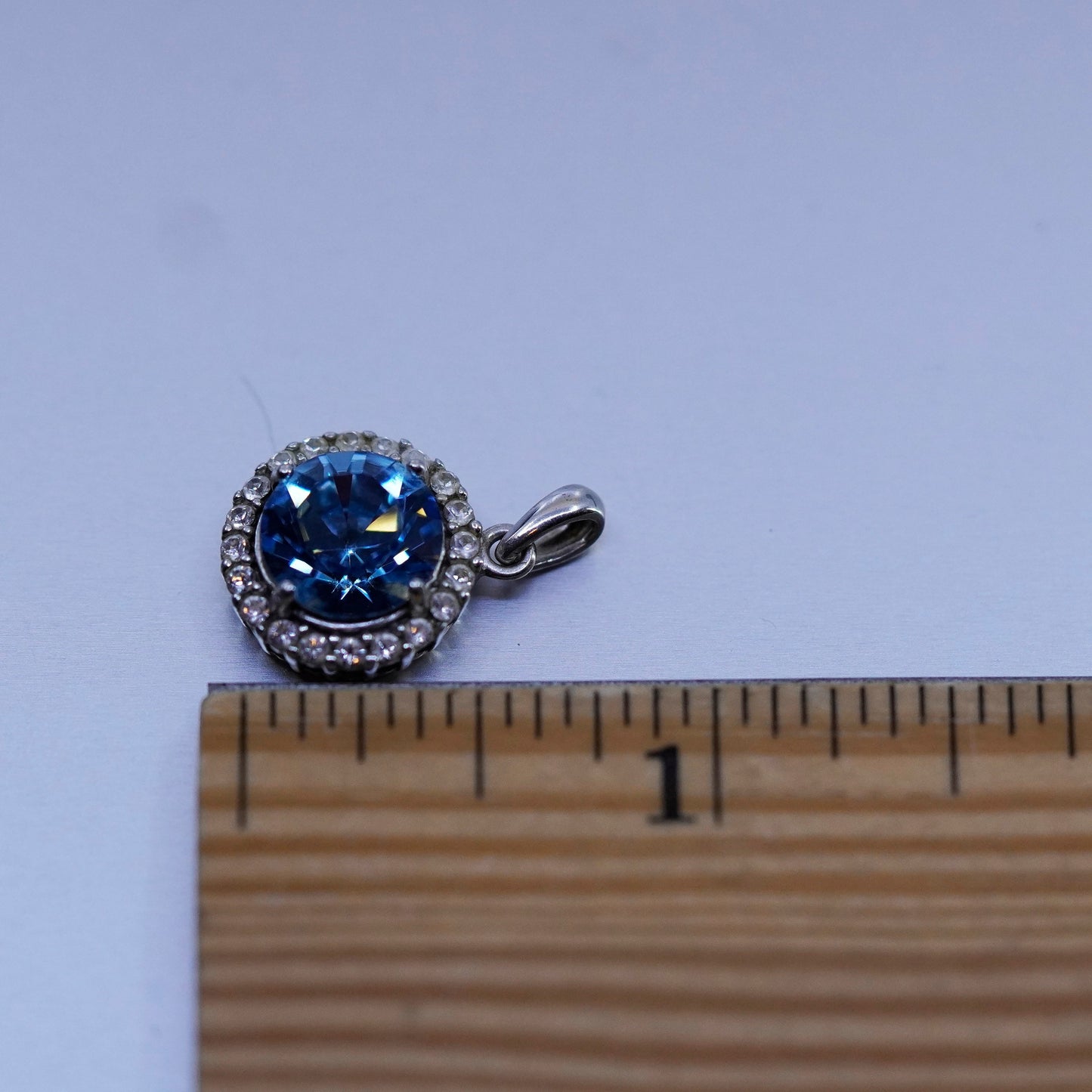 antique sterling 925 silver handmade charm pendant with blue Crystal