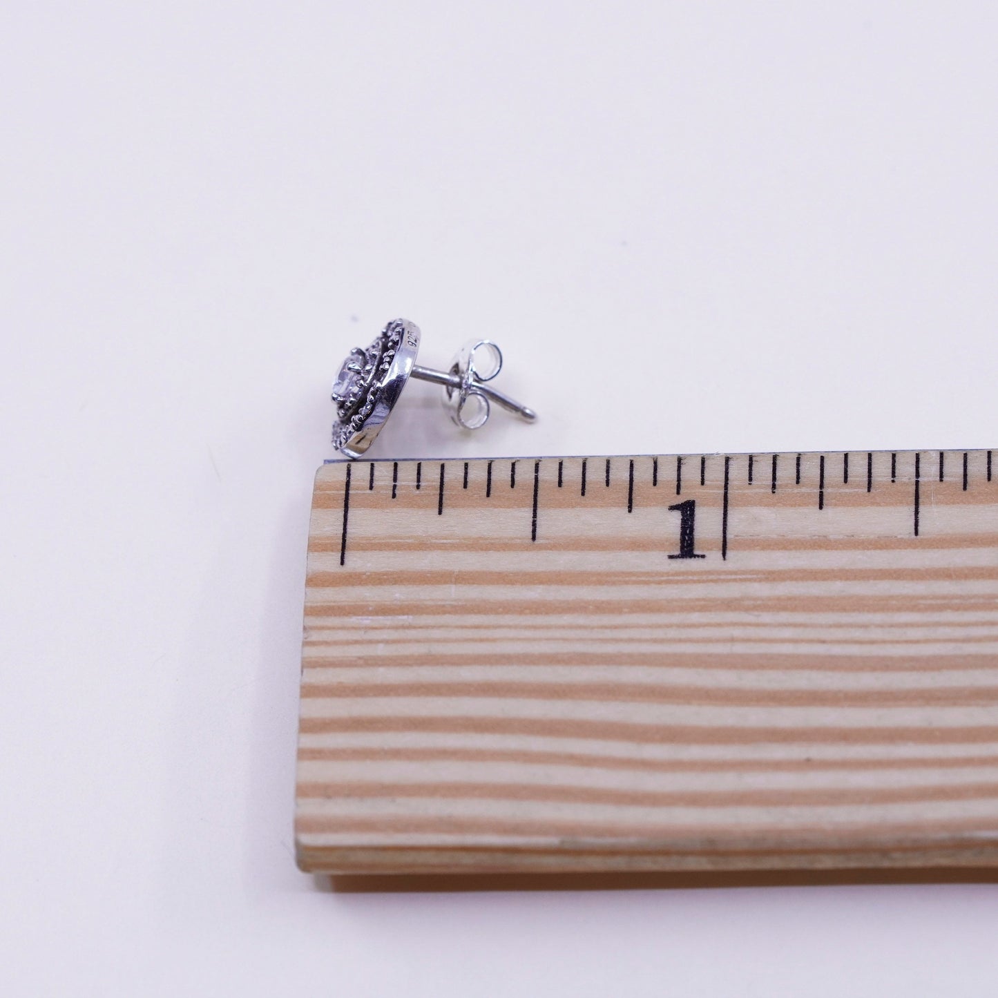 Vintage sterling silver genuine cz studs, fashion minimalist earrings