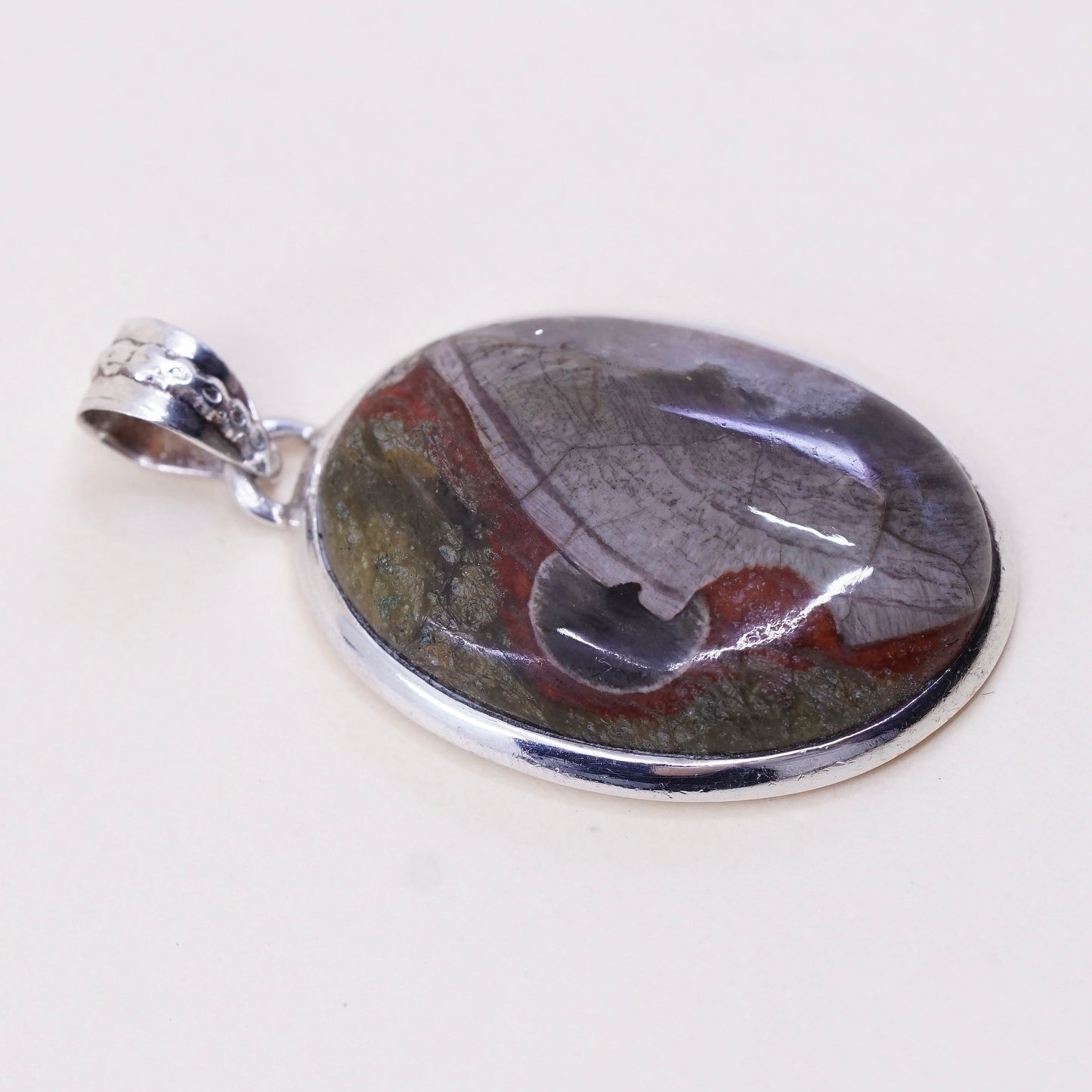 Vintage sterling silver handmade pendant, 925 with unique pattern agate