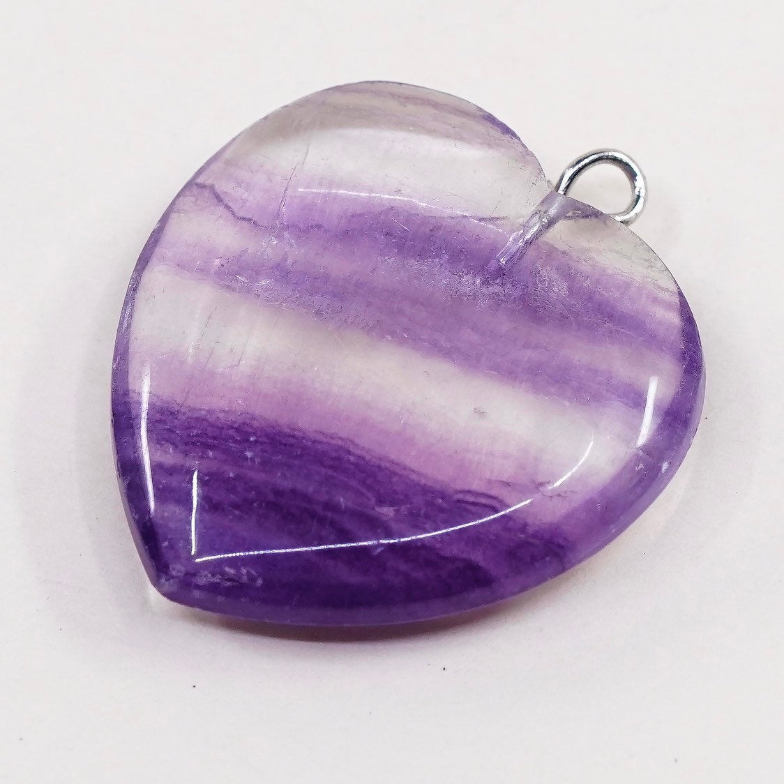 VTG handmade sterling silver charm, 925 purple fluorite heart pendant