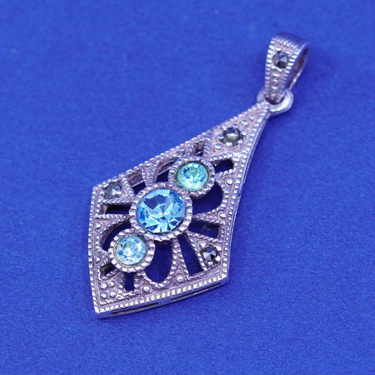 Vintage sterling 925 silver handmade pendant with topaz and marcasite