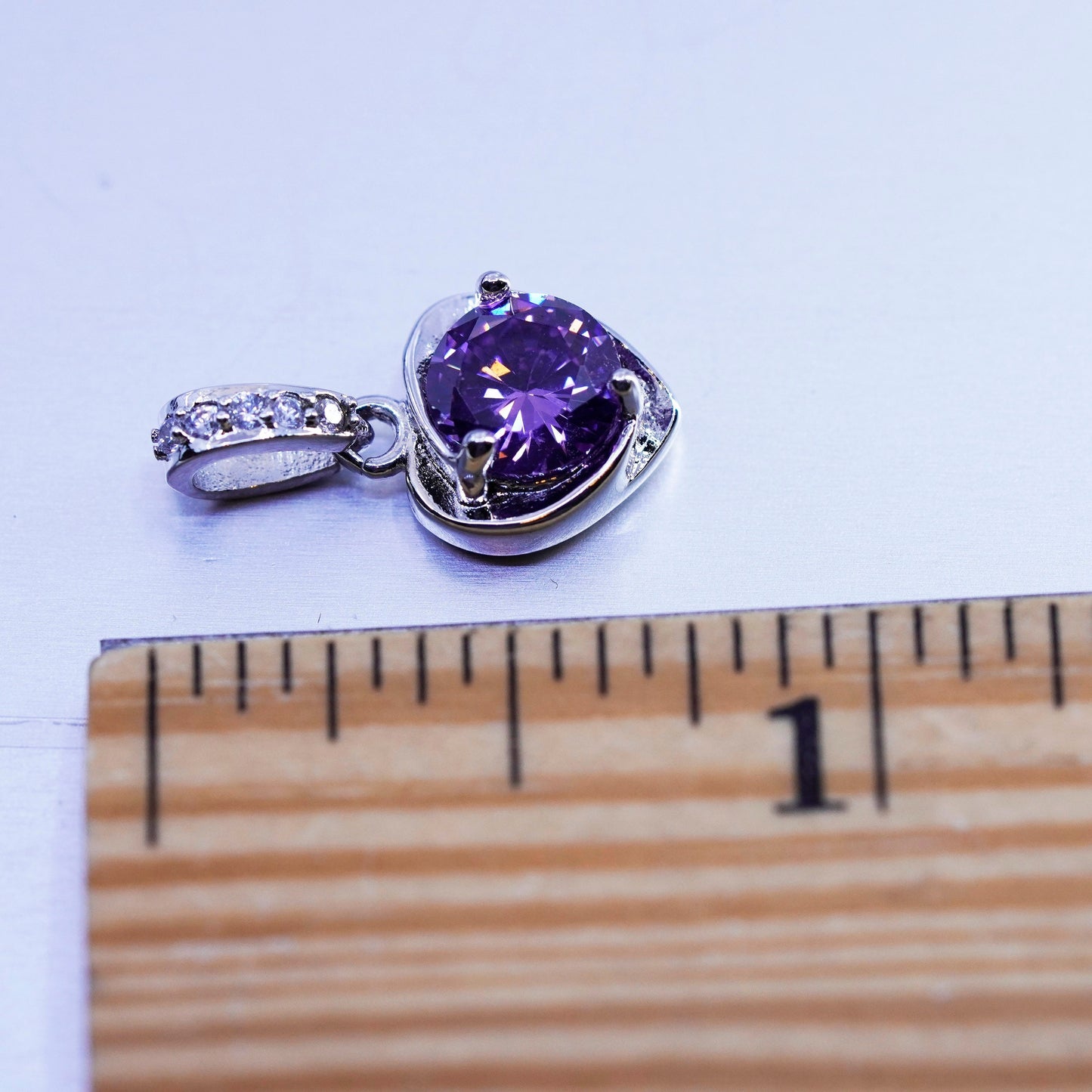 antique sterling 925 silver heart pendant with amethyst and Cz