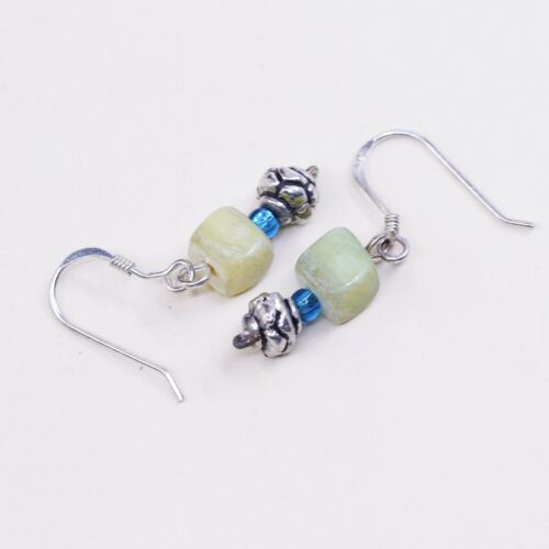 vtg sterling silver handmade earrings, 925 Hooks with jade Cubes