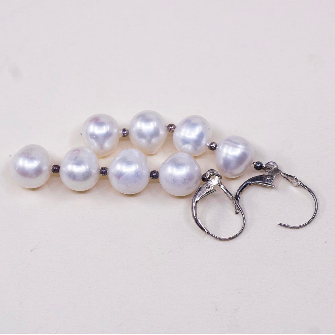 vtg Sterling silver handmade earrings, 925 hooks with pearl drops, stamped 925
