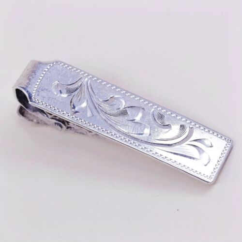 Vtg Mexico Handmade Pattern Embossed sterling 925 Silver tie clipper