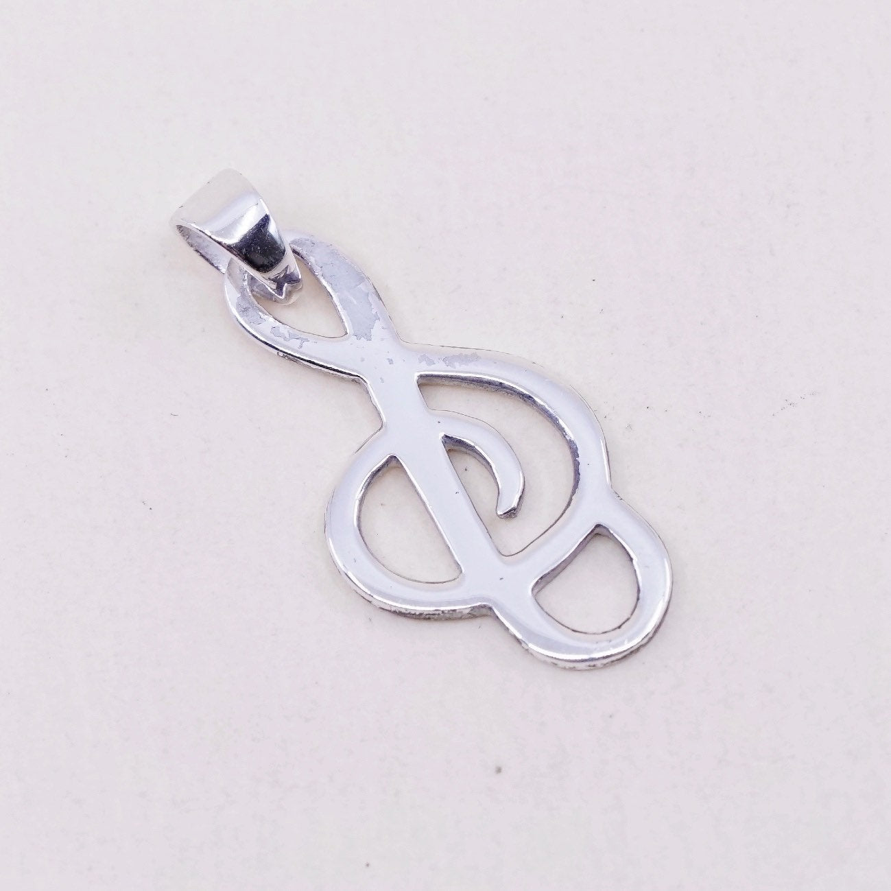 Vintage sterling silver handmade pendant, 925 music note, melody charm