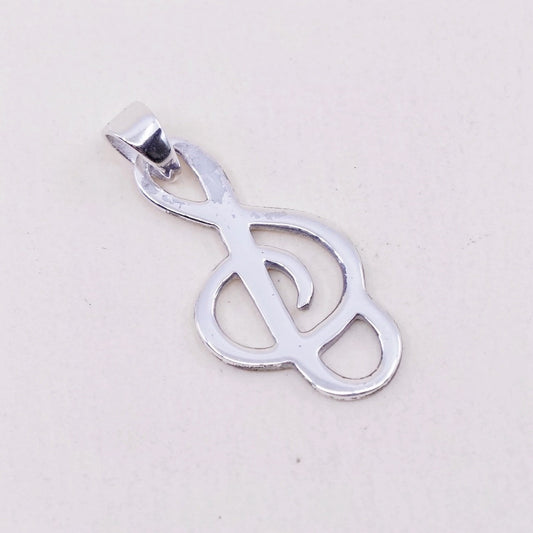 Vintage sterling silver handmade pendant, 925 music note, melody charm