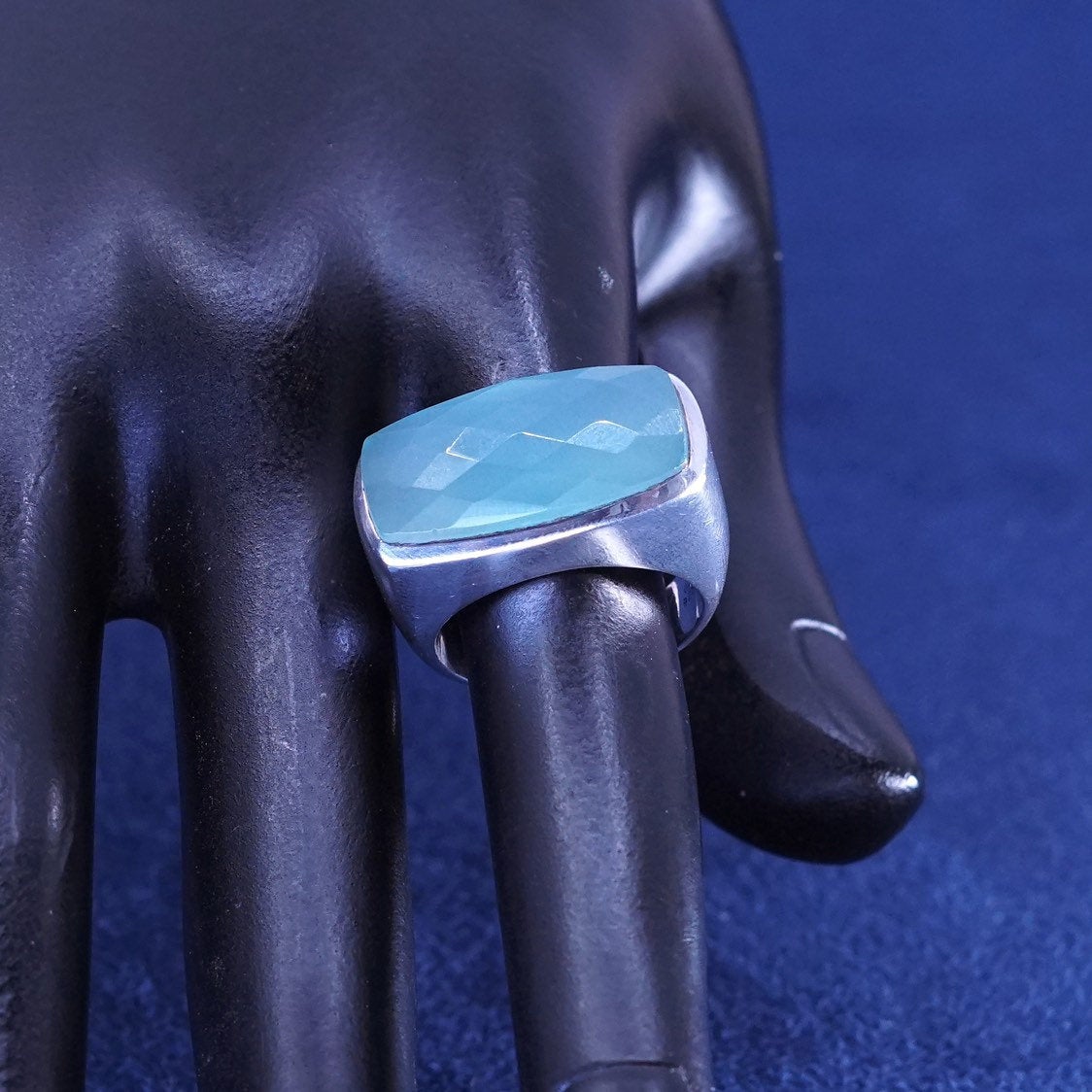 sz 6, designer S & Co. 925 Sterling Silver cushion Chalcedony Cocktail Ring