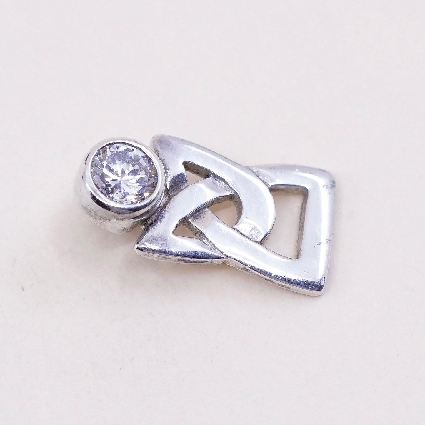 Vintage sterling silver cz crystal pendant, 925 charm, stamped 925