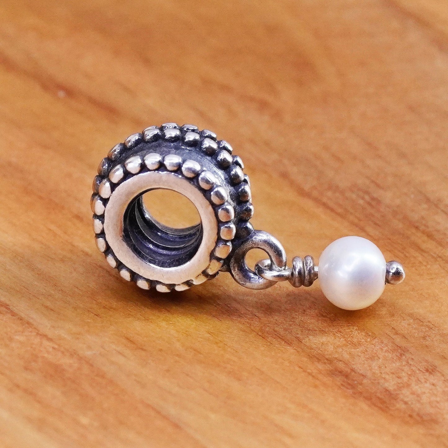 Vintage Sterling 925 silver handmade charm with pearl bead
