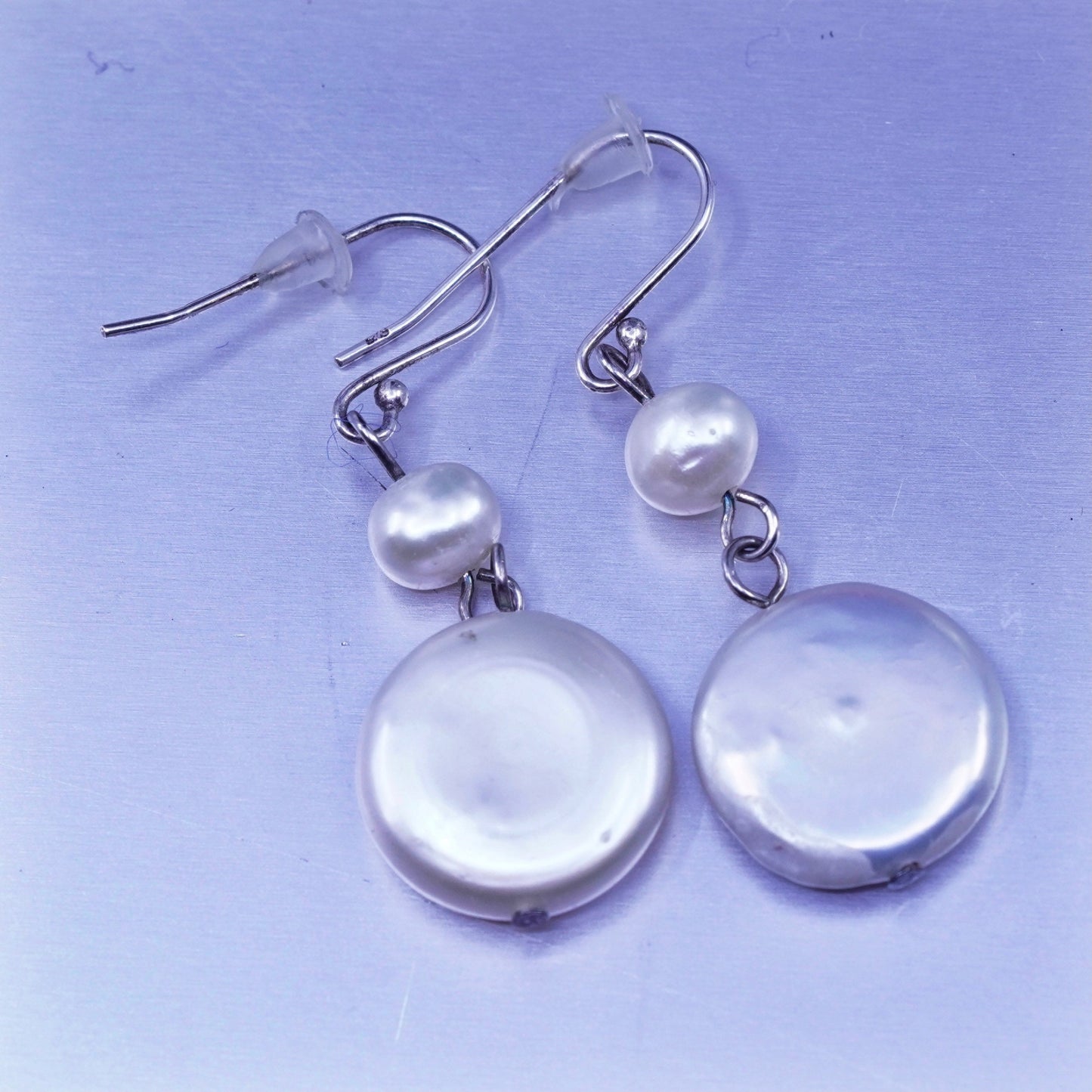 Vintage Sterling 925 silver handmade earrings with coin pearl