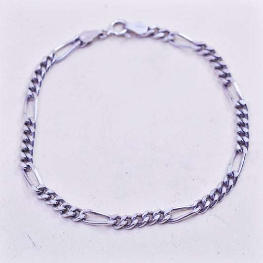 7.75”, 5mm, Vintage sterling 925 silver bracelet, Italy figaro chain