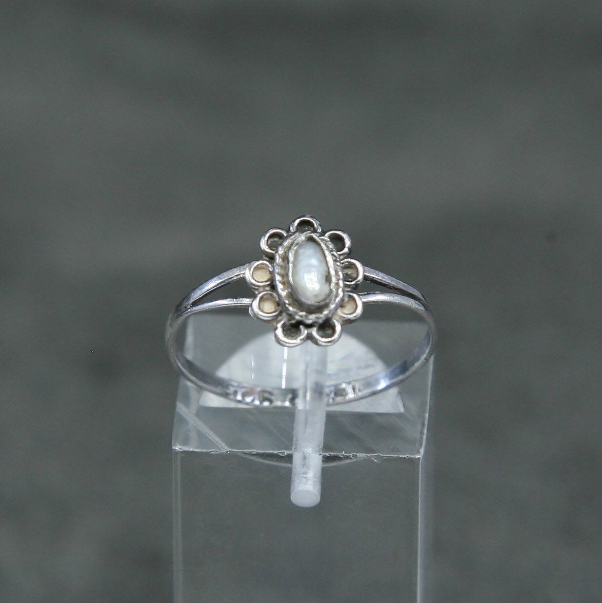 sz 6.75, vtg Mexico Sterling silver handmade ring, 925 w/ freshwater pearl