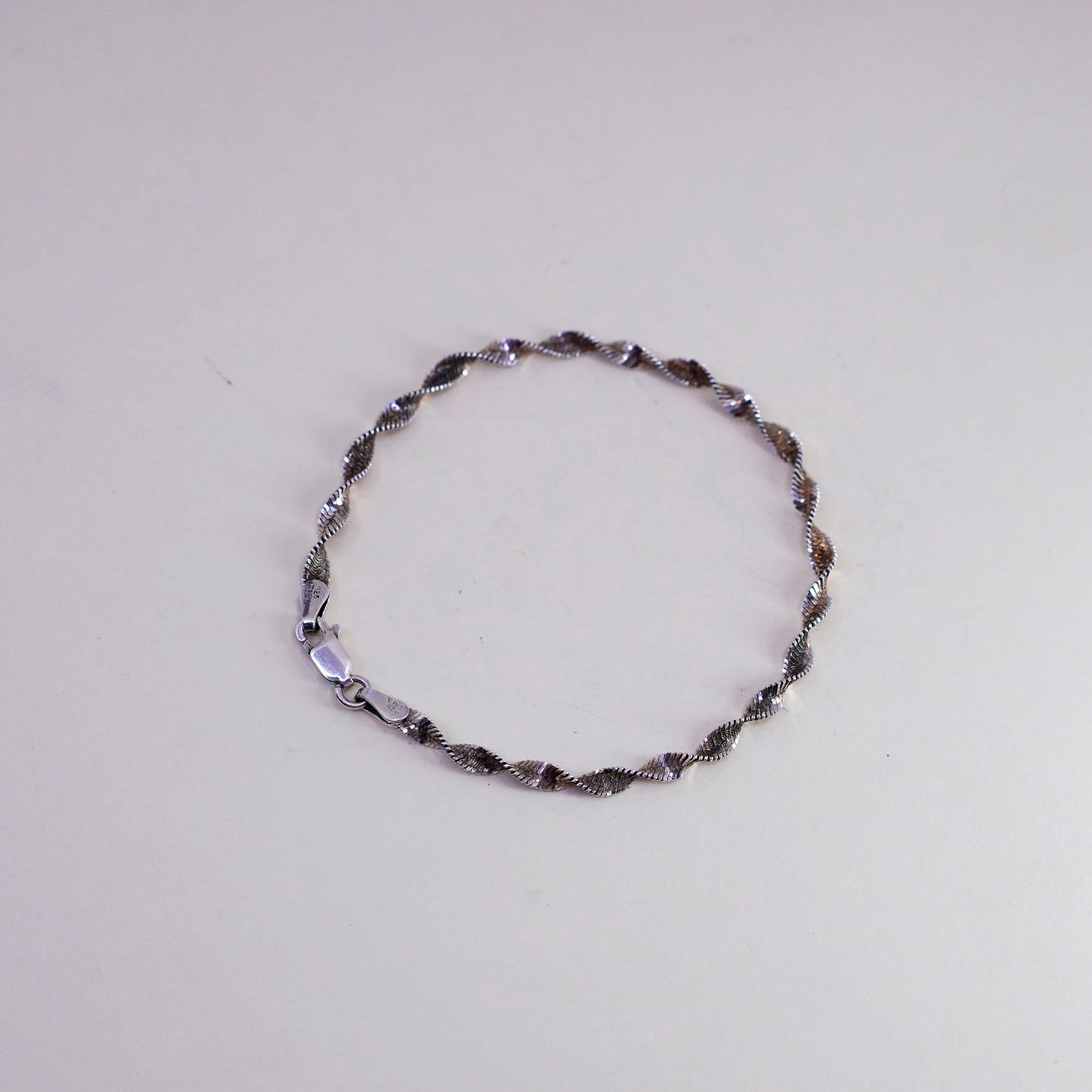 7”, 4mm, Vintage sterling silver bracelet, 925 twisted herringbone chain